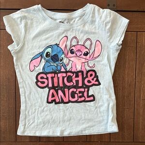 Disney Stitch & Angel Kids T-Shirt - Light Blue and Pink